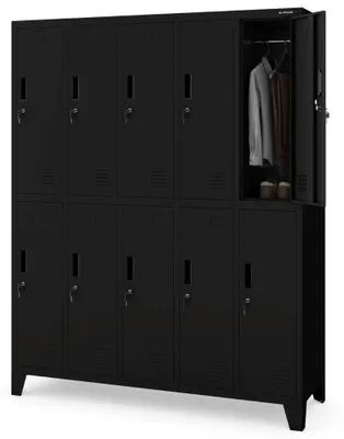 Produktbild von Umkleideschrank Spind BARTEK 10 Abteile Etikettenhalter Lüftungsschlitze | Umkleidespind Schließfachschrank Garderobenspind 172x136x45cm Schwarz
