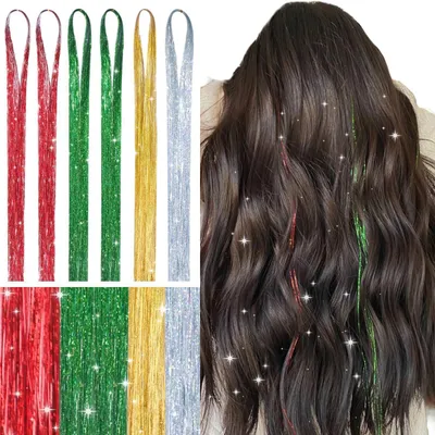 Immagine prodotto di Decorazione per capelli, lunghezza 120 cm, colore rosso e verde, composta da 1200 ciocche, confezione da 6