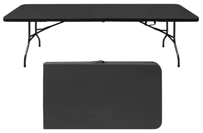 Produktbild von 244 cm tragbarer, robuster Klapptisch mit Griff, faltbarer Tisch, multifunktionaler Klapptisch für Camping und Picknick, Tragkraft 135 kg (schwarz)
