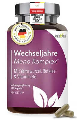 Produktbild von DocVital® Meno Komplex Wechseljahre Kapseln [120 Stück] - Yamswurzel & Rotklee für die Menopause - Hormon Balance Frauen - vegan & hormonfrei