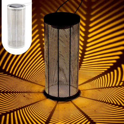 Produktbild von Marrakesch Solarlaterne für außen mit Henkel aus Metall 30cm Groß | Skandinavische Outdoor Solar LED Laterne Bamba Weiss IP65 Wasserdicht als Gartendeko Deko