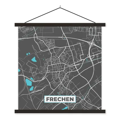 Produktbild von MuchoWow® Textilposter Frechen - Stadtplan - Blau - Karte - Deutschland 120x120 cm mit schwarzem Rahmen - Aufhängungsset