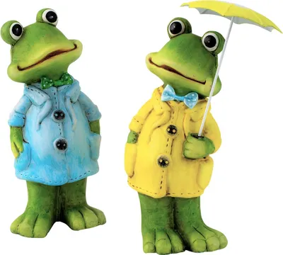 Produktbild von 2 Stück Frosch Figuren im Regenmantel mit Schirm 20 cm Dekofiguren