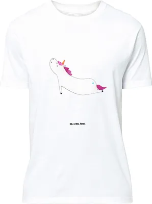 Produktbild von Mr. & Mrs. Panda S T-Shirt Einhorn Yoga - Weiß - Geschenk, oberteil, Einhörner, Achtsamkeit, Sport, Shirt, Unicorn, Tshirt, Statementshirt, Yogamatte, Namaste