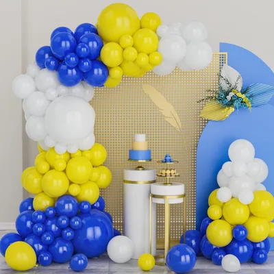 Image de Ensemble de guirlande de ballons de 125 pièces en bleu, jaune et blanc