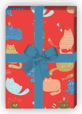 Produktbild von Fröhliches Katzen Geschenkpapier rot mit bunten Kätzchen - G12359, 32 x 48cm