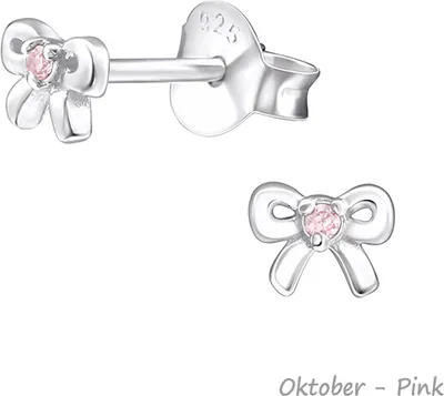 Produktbild von Ohrstecker Schleife: 925 Silber Kinderohrringe mit Zirkonia Geburtsstein Oktober - CZ Pink
