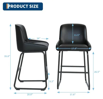 Immagine prodotto di Set di 4 sgabelli da bar - Sgabelli per cucina e bancone - Con schienale - Struttura in metallo - Seduta imbottita in ecopelle - Ideali per isole cucina, bar e banconi - Colore: nero