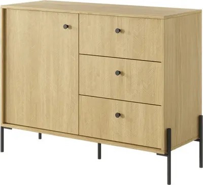 Produktbild von Kommode SCANDI D 103 D3S Sideboard mit 3 Schubladen mit Türen Scandi Eiche Scandi Fischgrät Wohnzimmer