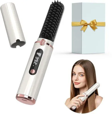 Produktbild von Kabelloser Stylingbürste – 25 Sekunden Aufheizzeit – 4 Temperatureinstellungen – Wiederaufladbare Haarbürste für alle Haartypen – Tragbar und pflegend