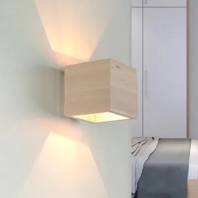 Produktbild von Quadratische Holzlampe Wand Up Down B:10cm klein G9 Wandleuchte Beleuchtung Flur Schlafzimmer BRUCCIA