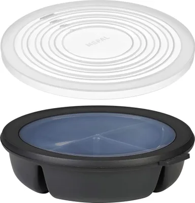 Produktbild von Mepal | Bento-Schüssel Starter-Set | Mikrowellendeckel inkl. | Multischale mit 3 Fächern | Cirqula rund | luftdichte Frischhaltedose | Meal-Prep & Vorrat | Nordic Black