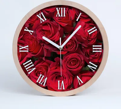 Produktbild von Holzuhr 30fi cm wanduhr - weiße Spitzen - rote Rosen