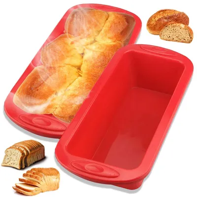 Produktbild von 2er Set Silikon Brotbackform Antihaft 28 x 14,5 x 7 cm Rot