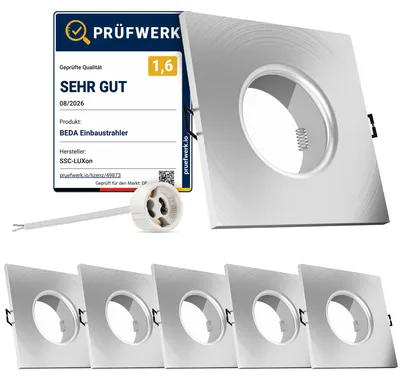 Produktbild von SSC-LUXon 6 Stück BEDA Einbaustrahler IP65 Rahmen für Bad & Außen - quadratischer & rostfreier Einbauspot Alu gebürstet eckig