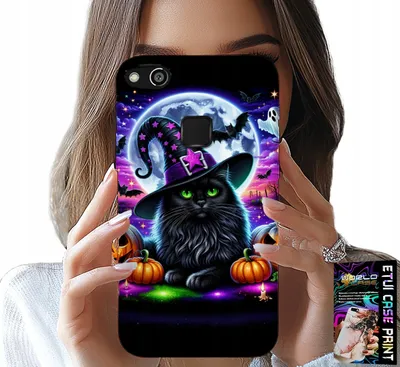 Image de Étui Pour Huawei P10 Lite - Chat Noir Halloween Salem Pumpkin Designs