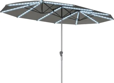 Produktbild von Doppelschirm mit Solar-Lichtern, Aluminium, Polyester, UPF50+ Schutz, UV-beständig, Terrassenschirm, Dunkelgrau