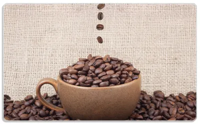 Produktbild von Wallario Frühstücksbrettchen aus Glas, je 14 x 23 cm, mit rutschfesten Füßen, Motiv Tasse mit Kaffeebohnen - Kaffeedesign
