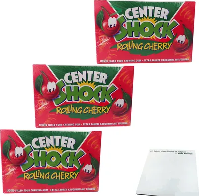 Produktbild von Center Shock Kirsche Kaugummi extra sauer rolling Cherry 300 Stück (3x400g Pack) + usy Block
