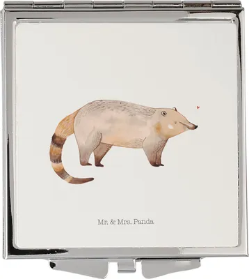 Produktbild von Mr. & Mrs. Panda Taschenspiegel Nasenbaer - Weiß - Geschenk, Rüsselbär, Lustige Sprüche, Bär, Frauen Spiegel, Reisespiegel, Schminkspiegel klappbar, Nasenbären, Nasenbär