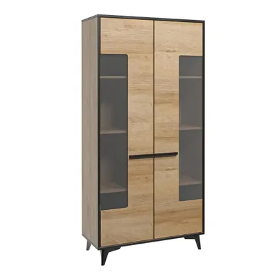 Produktbild von AX LIVING Glasvitrine Fabriani W2T Riviera Eiche Vitrine 91 cm breit