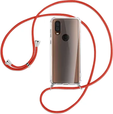 Produktbild von Handykette Backcover-Schutzhülle mit Band (Metall silberfarben) für Motorola One Vision - rot