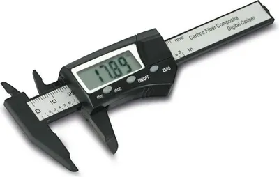 Immagine prodotto di DAYTOOLS DMS-75C calibro digitale preciso, display LC a 4 cifre, commutabile tra mm e pollici, in plastica rinforzata con fibra di carbonio, campo di misura fino a 75 mm, piccolo e maneggevole