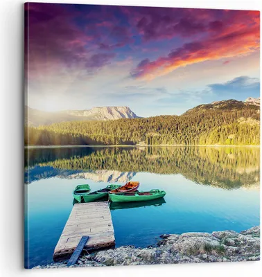 Produktbild von Bild auf Leinwand - Leinwandbild - See Berge Wasser - 60x60cm - Wand Bild - Wanddeko - Wandbilder - Leinwanddruck - Bilder - Kunstdruck - Wanddekoration - Leinwand bilder - Wandkunst - AC60x60-3595