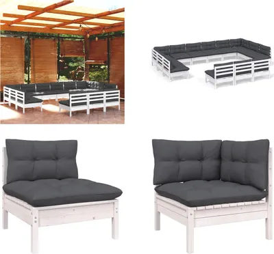 Produktbild von vidaXL 13 tlg. Garten Lounge Set mit Kissen Weiß Kiefer Massivholz - Garten-Lounge-Set - Garten-Lounge-Sets - Gartenmöbel-Set - Gartenmöbel-Sets