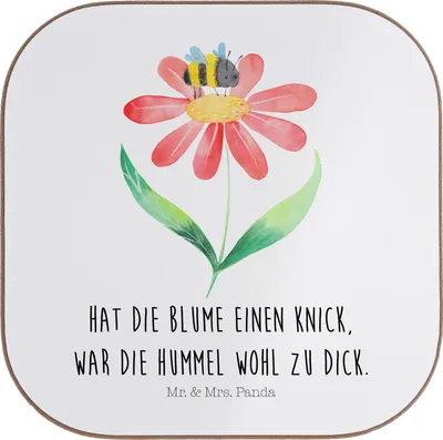 Produktbild von Mr. & Mrs. Panda Untersetzer für Gläser Hummel Blume - Weiß - Geschenk, Biene, Wespe, Tischuntersetzer, Getränkeuntersetzer, Coaster, Lustige Sprüche, Design, Hummeln