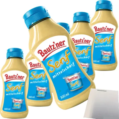 Produktbild von Bautzner Senf mittelscharf 6er Pack (6x300ml Squeeze Flasche) + usy Block