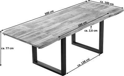 Produktbild von SAM® Esstisch Baumkante Mango natur 200 (300) x 100 cm Ansteckplatten schwarz NOAR