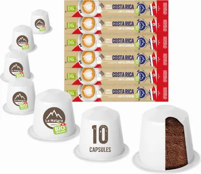 Produktbild von Costa Rica Plantagen Single Origin Kaffee - 60 Kaffeekapseln | La Natura Lifestyle Organic 306g| biobasiert | Nespresso®*³ kompatible