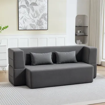 Zdjęcie produktu dla Rozkładana sofa dwuosobowa, kanapa do spania z pianką i przyjazną dla skóry tapicerką, szara | 203 x 95 x 75 cm | grubość wyściółki 38 cm | nośność do 360 kg