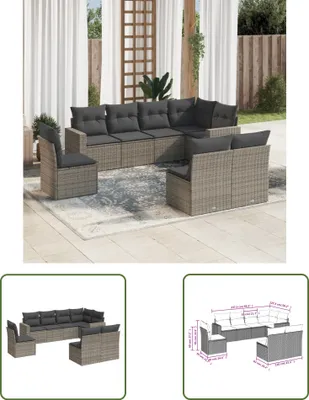 Produktbild von The Living Store 8-tlg. Garten-Sofagarnitur mit Kissen Grau Poly Rattan