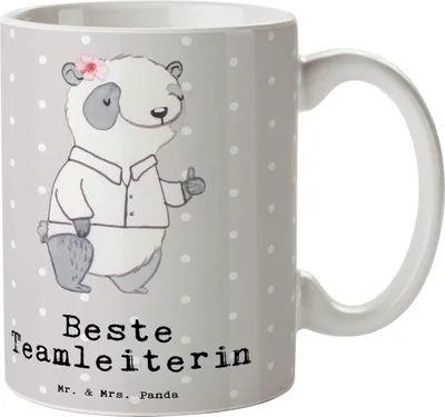 Produktbild von Mr. & Mrs. Panda cappuccinotasse Panda Beste Teamleiterin - Grau Pastell - Geschenk, Abschied, Abschiedsgeschenk, Keramiktasse, Teetasse, Geschenkidee, Tasse mit Motiv