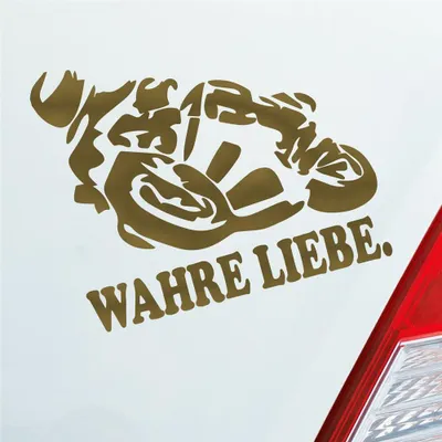 Produktbild von Auto Aufkleber Motorrad Wahre Liebe Moped Bike Mopped JDM 12x10 cm Gold Sticker Heckscheibenaufkleber
