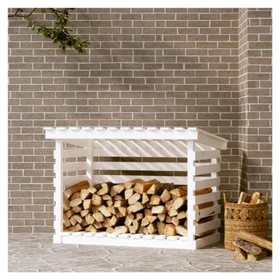 Produktbild von Kaminholzregal Weiß 108x73x79 cm aus massivem Kiefernholz