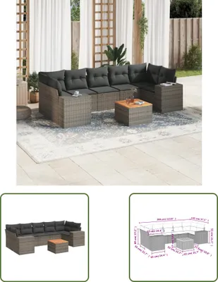 Produktbild von The Living Store 8-tlg. Garten-Sofagarnitur mit Kissen Grau Poly Rattan