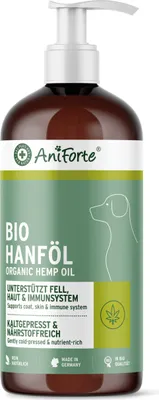 Produktbild von AniForte kaltgepresstes Hanföl für Hunde & Pferde 1 Liter - 100% reines Barf Öl als Zusatz, Premium Hanföl, Naturprodukt ohne Zusätze