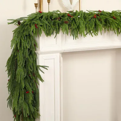 Künstliche Tannengirlande 190 cm mit Zapfen und Beeren, Weihnachtsdeko