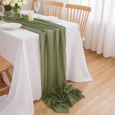 Zdjęcie produktu dla Bieżnik na stół 4 m x 70 cm, zielony, szyfon, na wesele