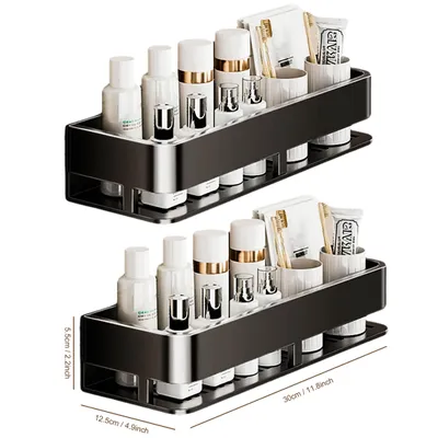 Produktbild von KUGI,Duschablage Eckregal Edelstahl 30cm – Ohne Bohren, Silber-SchwarzesToilettenwand Regal, Dreieckskorb für Bad & Küche, Gewürzregal