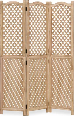 Image de Paravent Séparateur de Pièce 3 Parties Cloison en Bois Naturelle Ècran de Confidentialité