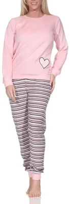 Produktbild von Normann Damen Frottee Schlafanzug mit Bündchen Pyjama mit Herzmotiv – auch in Übergröße ; rosa , 48