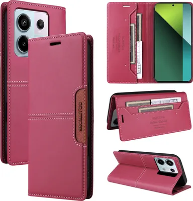 Produktbild von Handyhülle für Xiaomi Redmi Note 13 Pro 5G/Poco X6 Hülle, Leder Flip Wallet Kartenfach Stand Schutzhülle Rot