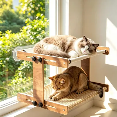 Image de Hamac pour chats double, avec cadre en bois
