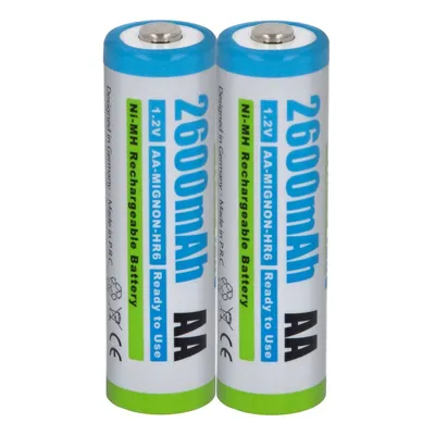 Produktbild von Akku kompatibel mit Rollei AA (2er Pack) - Ni-MH 2600mAh 1.2V - für Compactline 100, 101, 130, 230, 302, 415, 424, 425, 51, 55, 80, 90, Movieline P30