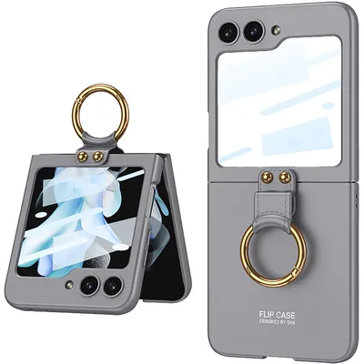 Obrázek produktu pro Pouzdro pro Samsung Galaxy Z Flip 5 Tenké matné tvrdé PC kryt s integrovanou ochranou displeje a kroužkovým držákem Šedá