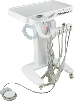 Zdjęcie produktu dla Mobilny wózek dentystyczny, metal i tworzywo sztuczne, 60 cm x 40 cm x 90 cm, kompatybilny z urządzeniami dentystycznymi, mobilny, z czterema półkami, łatwy montaż